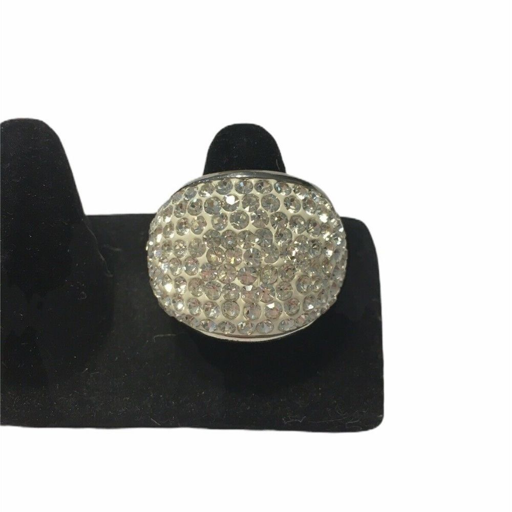 Bling statement ring Silver tone Crystals sz8